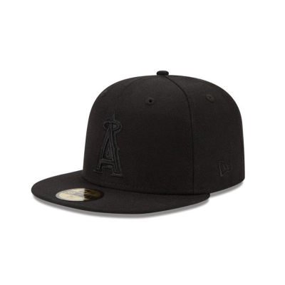 Black Los Angeles Angels Hat - New Era MLB Black On Black 59FIFTY Fitted Caps USA4039658